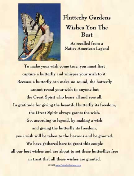 FlutterbyGardens.com Native American Wedding Butterfly Legend Certificate